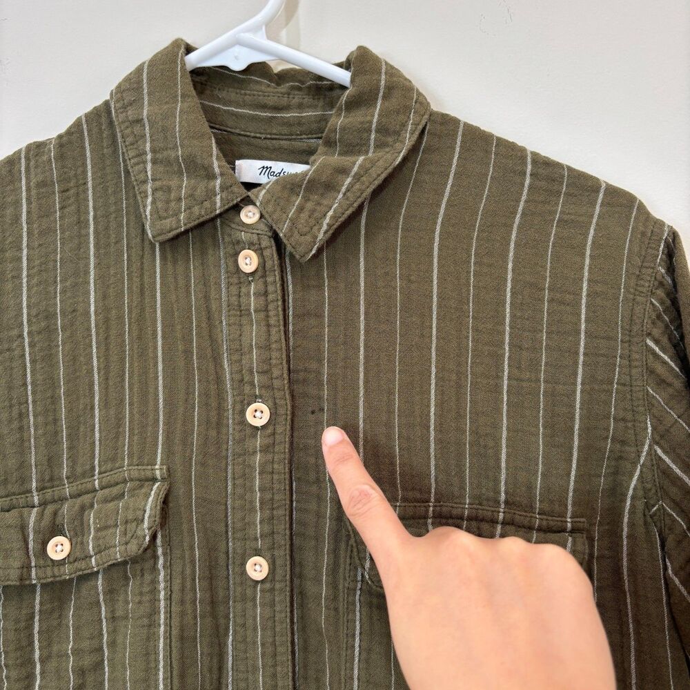 Madewell Olive Green Pinstripe Button-Up Shirt - Picture 9 of 9